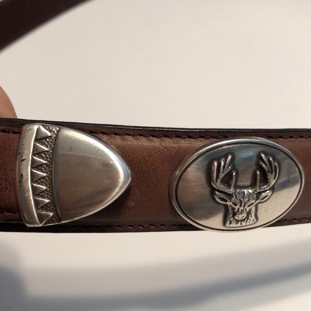 JOHN RICH AND WOOLRICH BROWN LEATHER BELT DEER